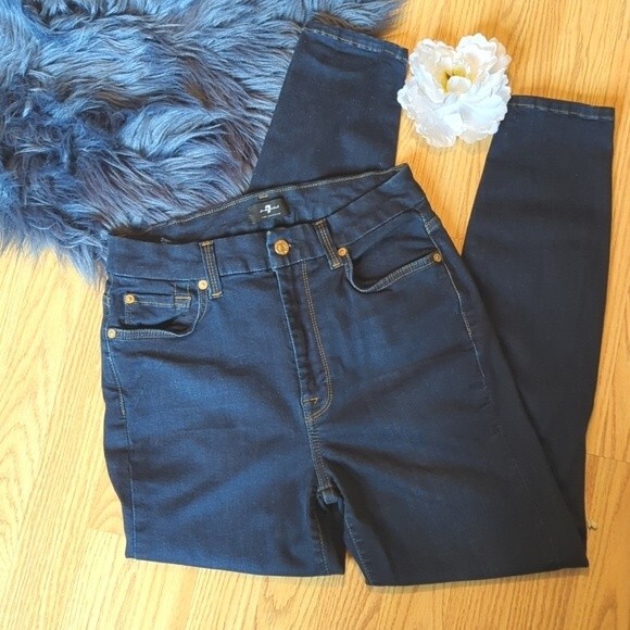 Seven for all Mankind High Waist Dark Wash Skinny Jeans Size 6/28 27x26 - Picture 2 of 9